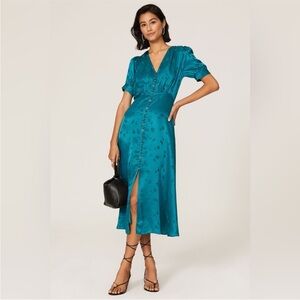 The Kooples Mandarin Jacquard Satin Button Front Robe Dress 4